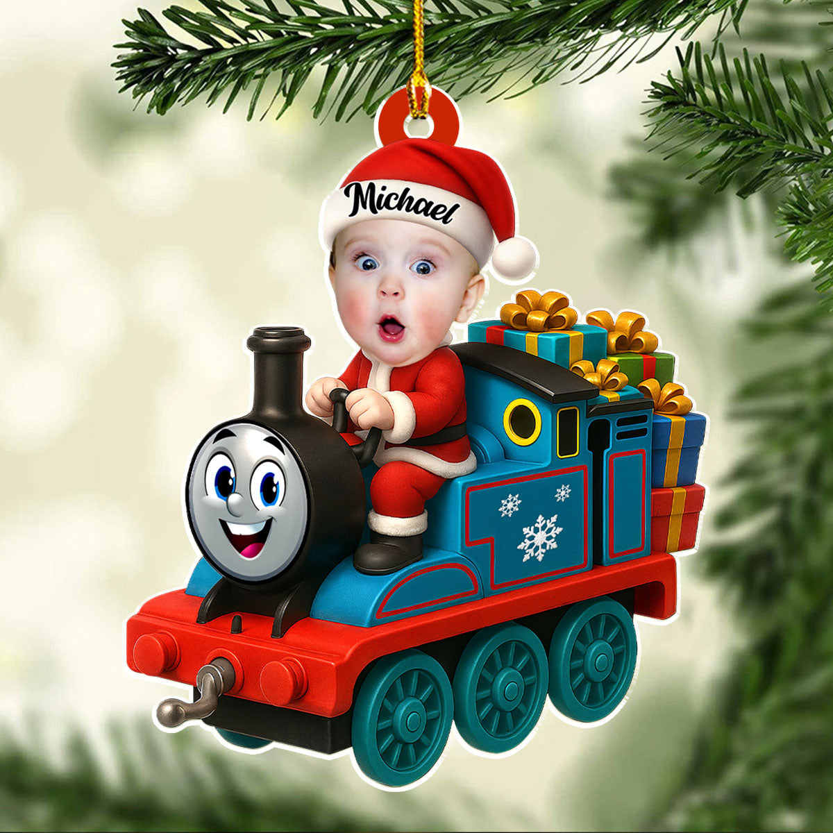 Acrylic Ornament Personalized Santa Train Tree Decor, Cute Cartoon Style, Festive Joy, A Unique Gift for Kids & Family