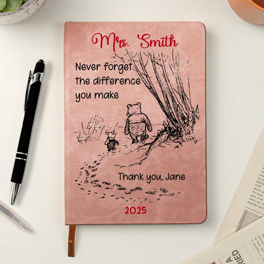 Custom Leather Journal for Appreciation – Sweet Walking Friends Design, Meaningful Gratitude Gift for Someone Who Makes a Difference