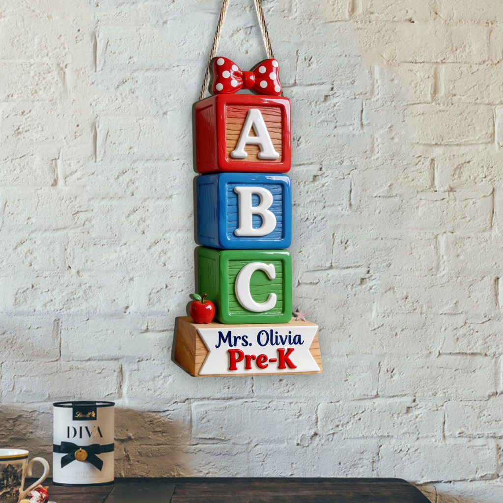 ABC Blocks 3D Shaped Plaque - Personalized Teacher Custom Shaped Wood Sign