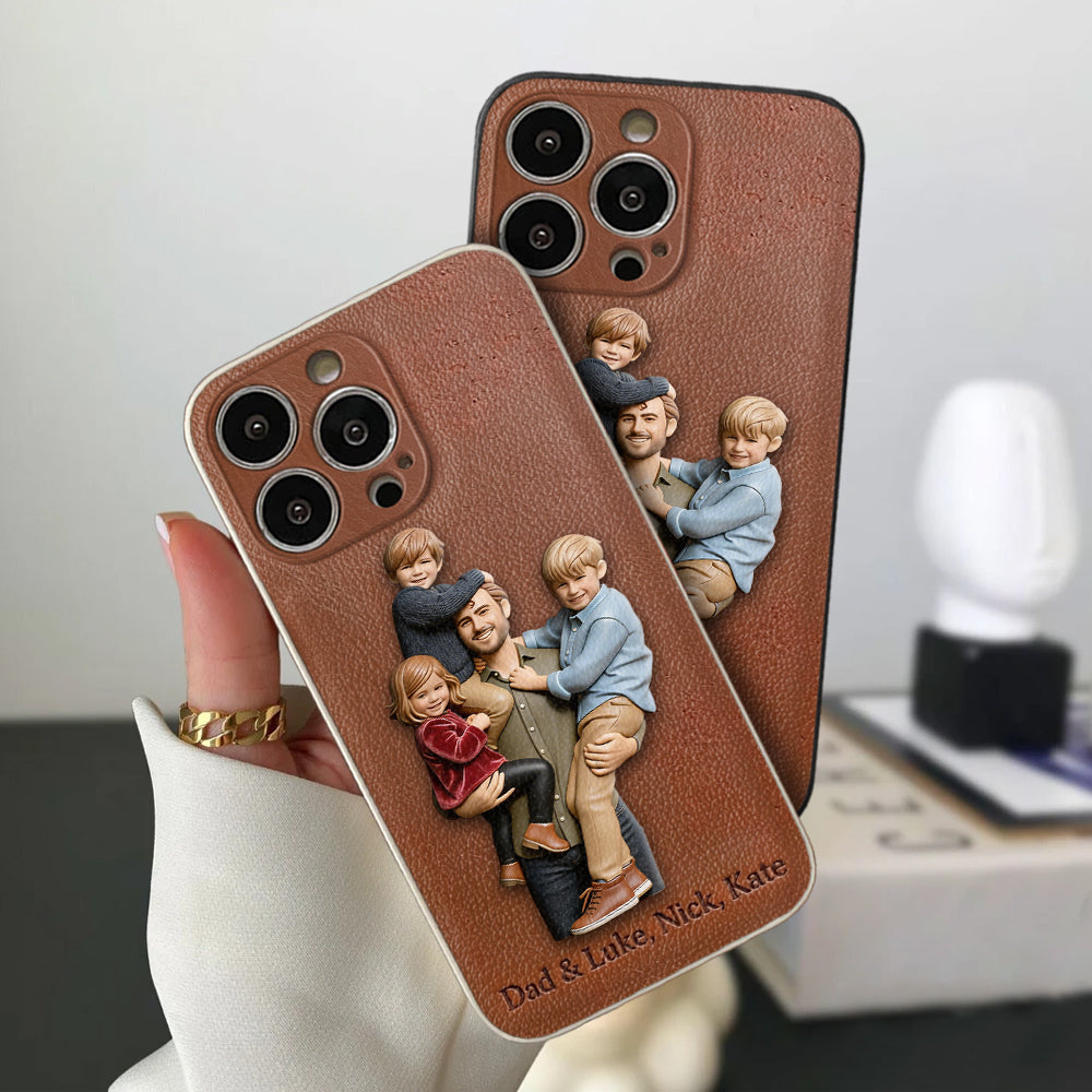 Best Dad Ever - Personalized Father 3D Embossed Leather Phone Case