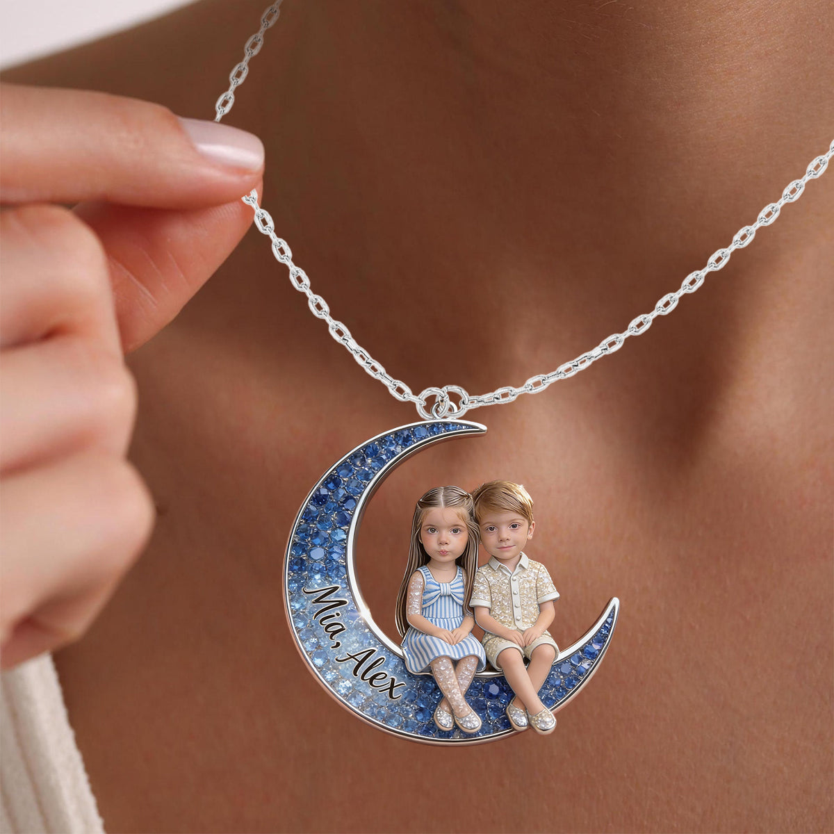 I Love You Mom - Personalized Mother Shaped Metal Pendant Necklace