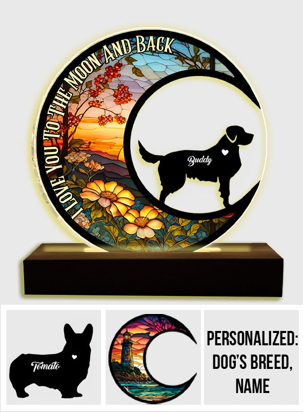 I Love You To The Moon And Back - Gift for dog lovers - Personalized Shaped Plaque Light Base