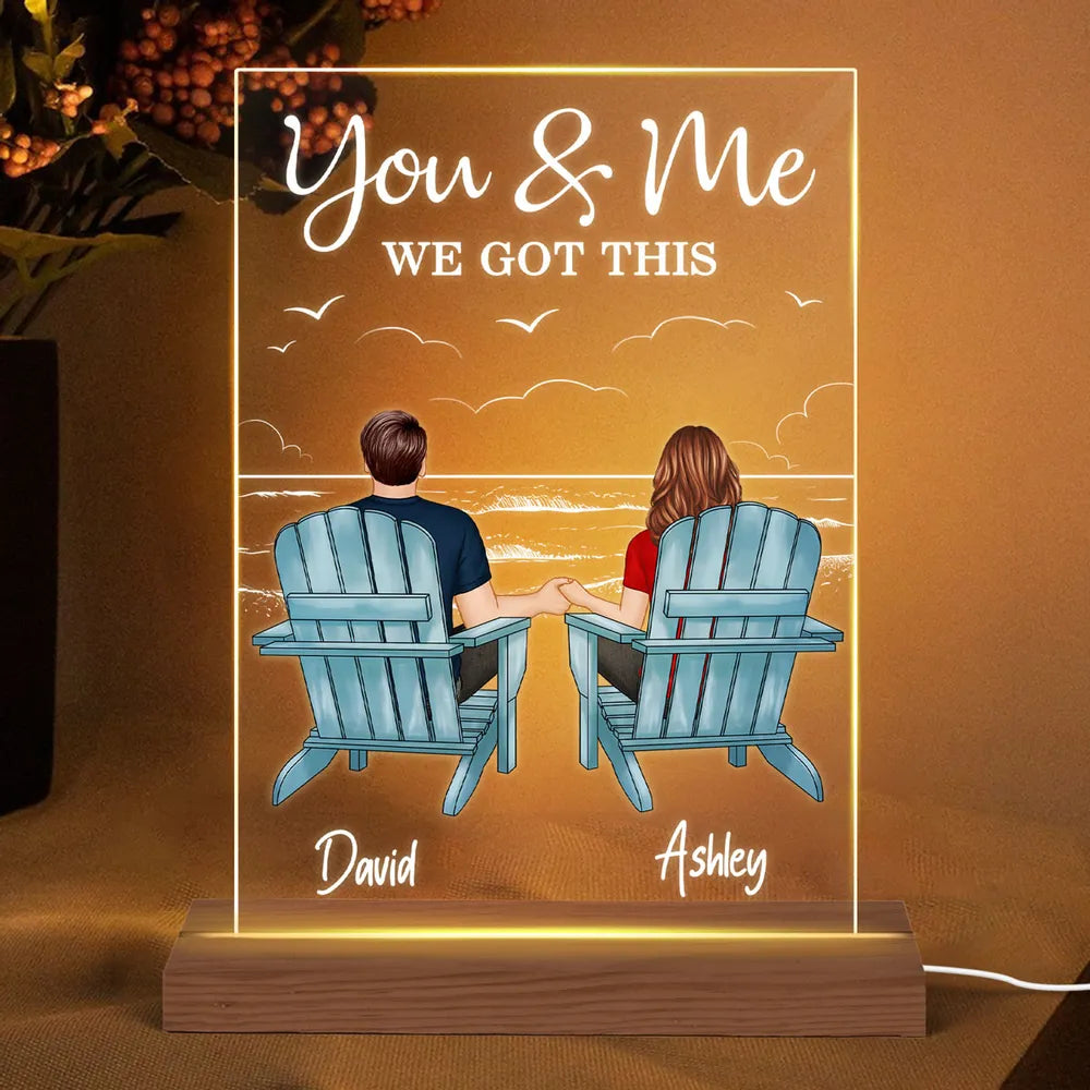 Personalized LED Light Plaque for Couple, Beach Back View Scene, Cozy Ambient Light, Unique Romantic Gift for Him or Her