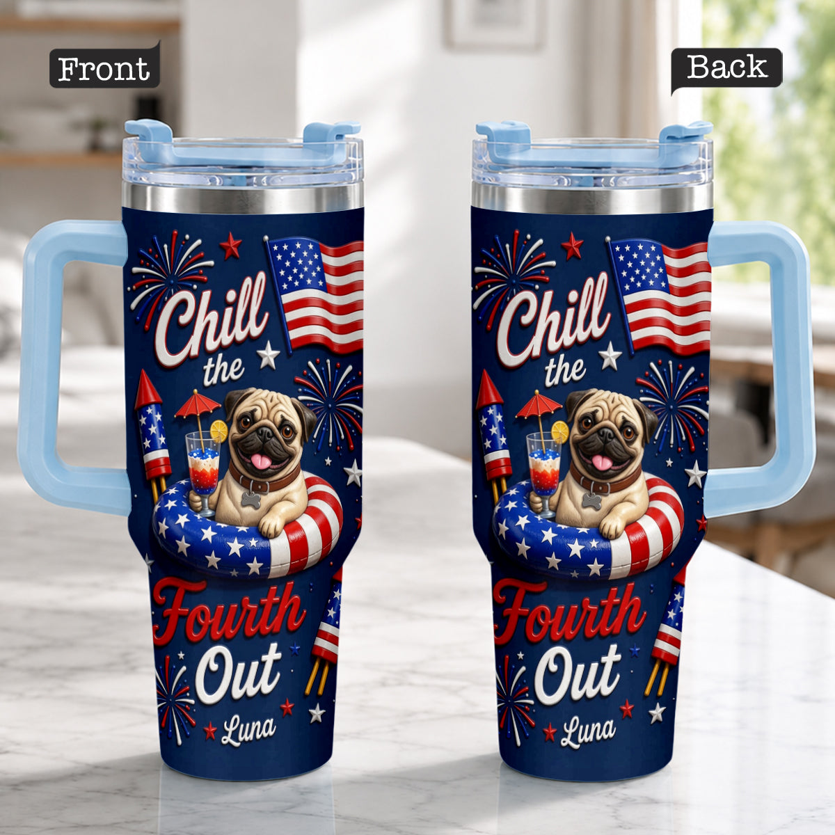 Funny Pet Chill The Fourth Out - Personalized Dog Tumbler With Plush Charm