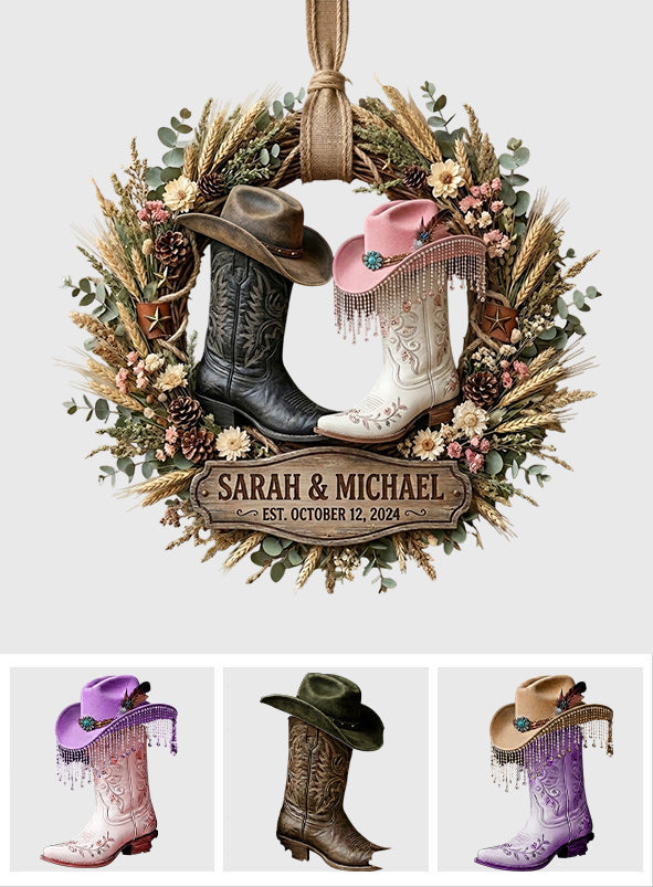Cowboy & Cowgirl Couple. Western House Decoration - Personalized Western Outfit Custom Shaped Wood Sign