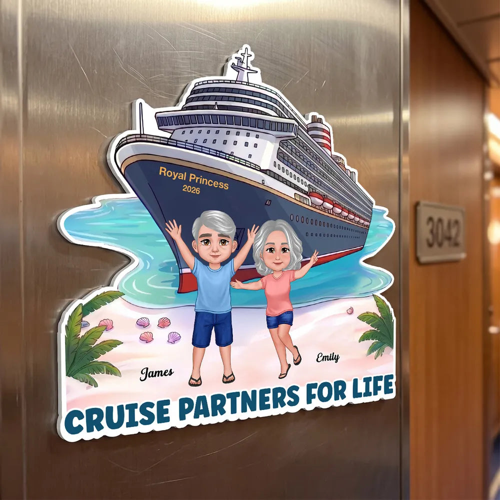 Cruise Partners for Life Acrylic Magnet Personalized Cabin Door Keepsake Waving Couple by the Ship Sweet Gift