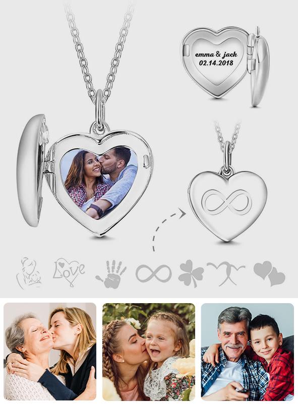 Infinity Love - Personalized Inifinity Heart Engraved Photo Necklace