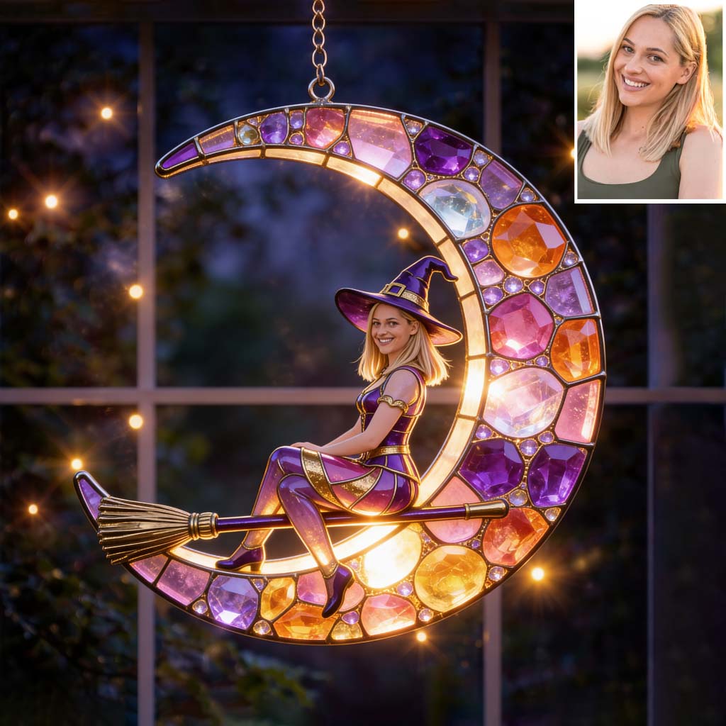 Beautiful Witch, Crescent Moon - Personalized Witch LED Light Acrylic Sign