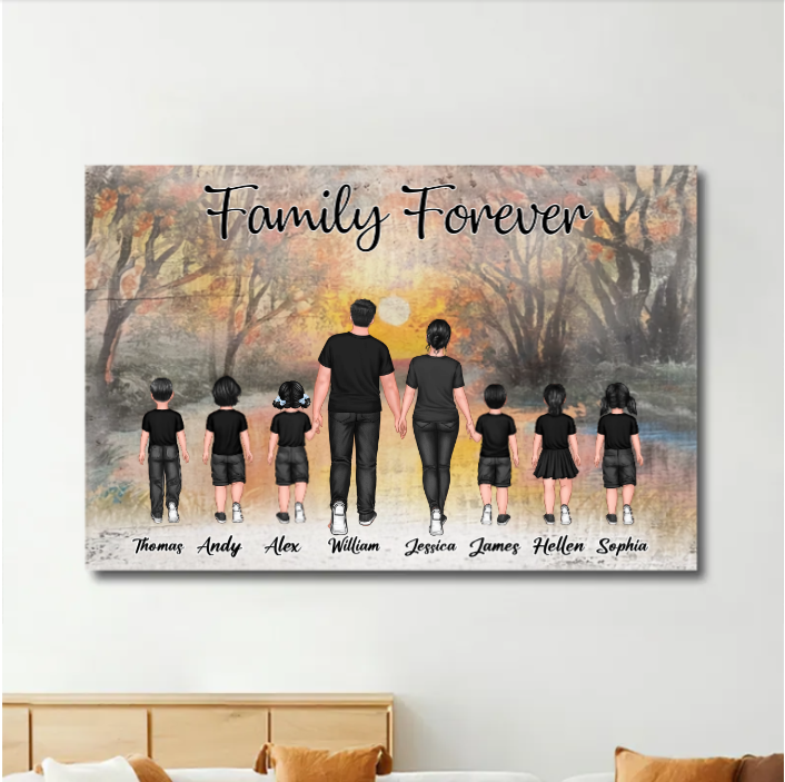 Family Walking Back View Personalized Poster or Canvas or Plaque or Keychain or Ornament - Custom Gift for Family Memories