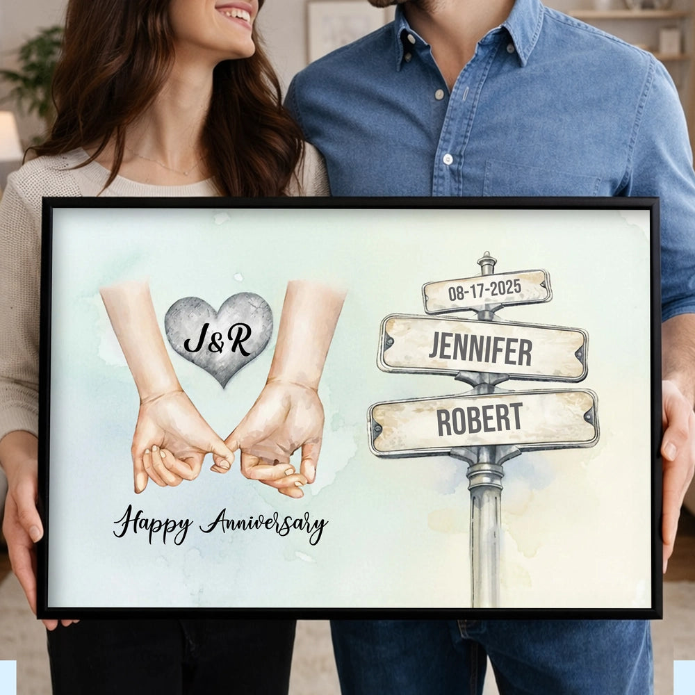 Personalized Anniversary Poster with Holding Hands Illustration, Custom Couple Wall Art, Unique Romantic Gift