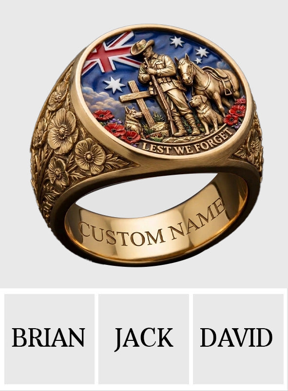 Lest We Forget, Anzac Day - Personalized Veteran Signet Ring