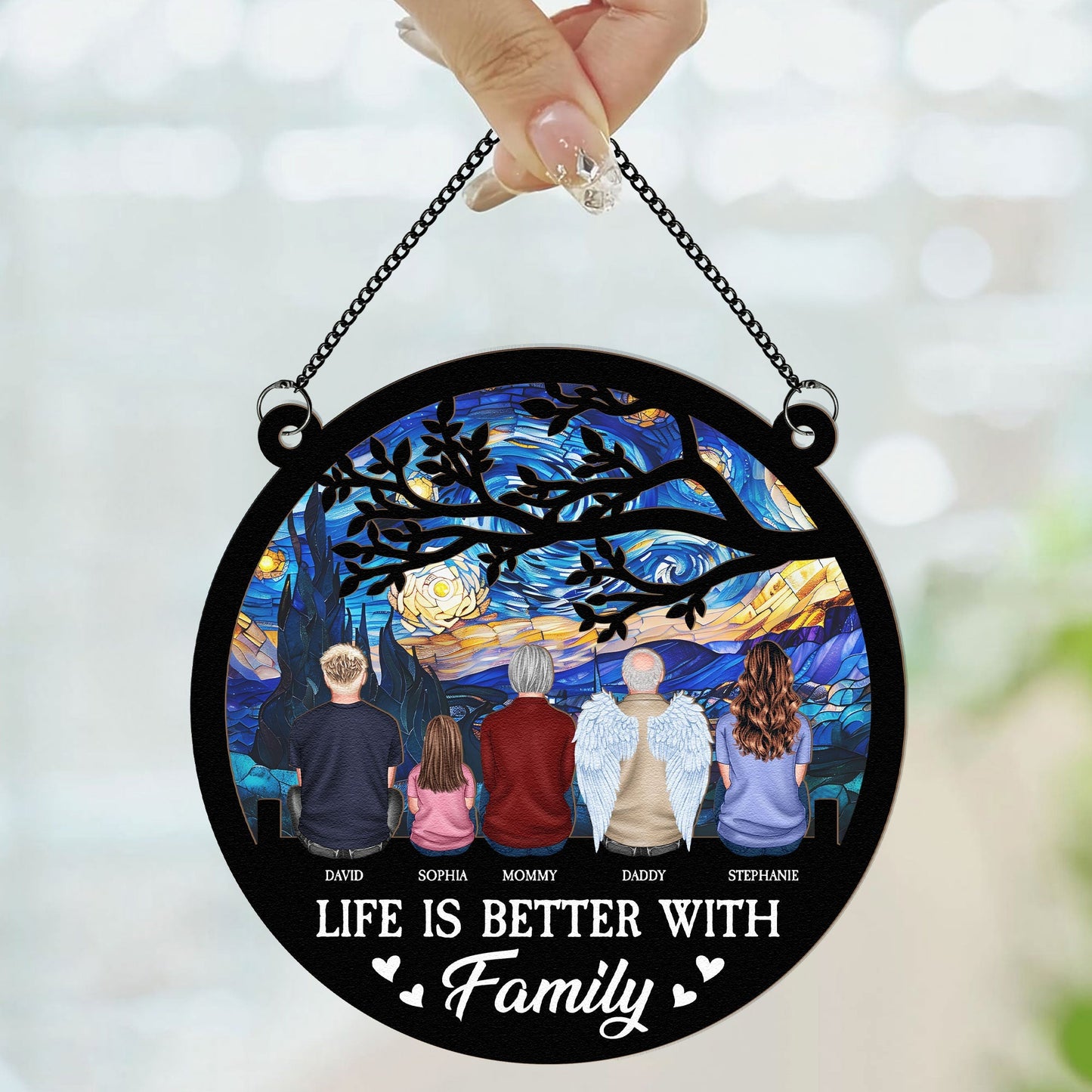 Life is Better with Family – Personalized Wood and Acrylic Layered Ornament, Family Gift