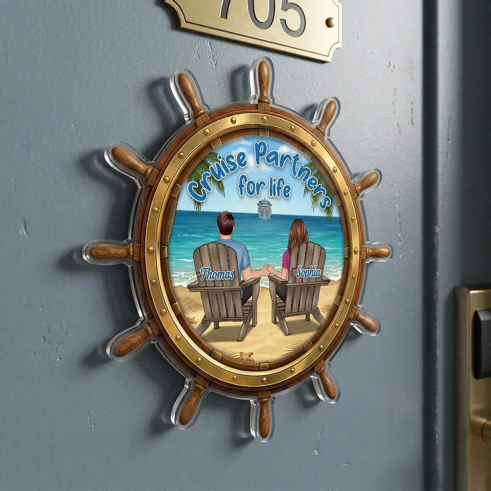 Acrylic Magnet Personalized Cruise Couple Keepsake with Ship Wheel Design - Sweet Romantic Gift for Your Travel Partner
