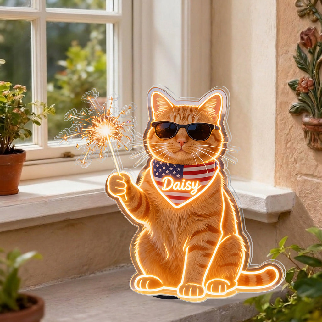 Celebrate 4th Of July - Personalized Cat Solar Acrylic Light