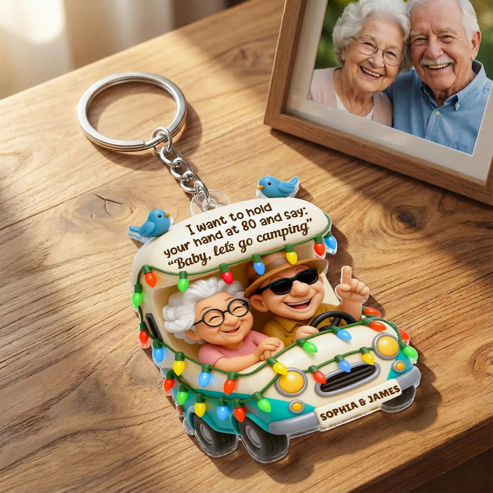 Acrylic Keychain Personalized Camping Couple Charm with Sweet Quote, Cute Daily Accessory and Unique Gift for Him or Her