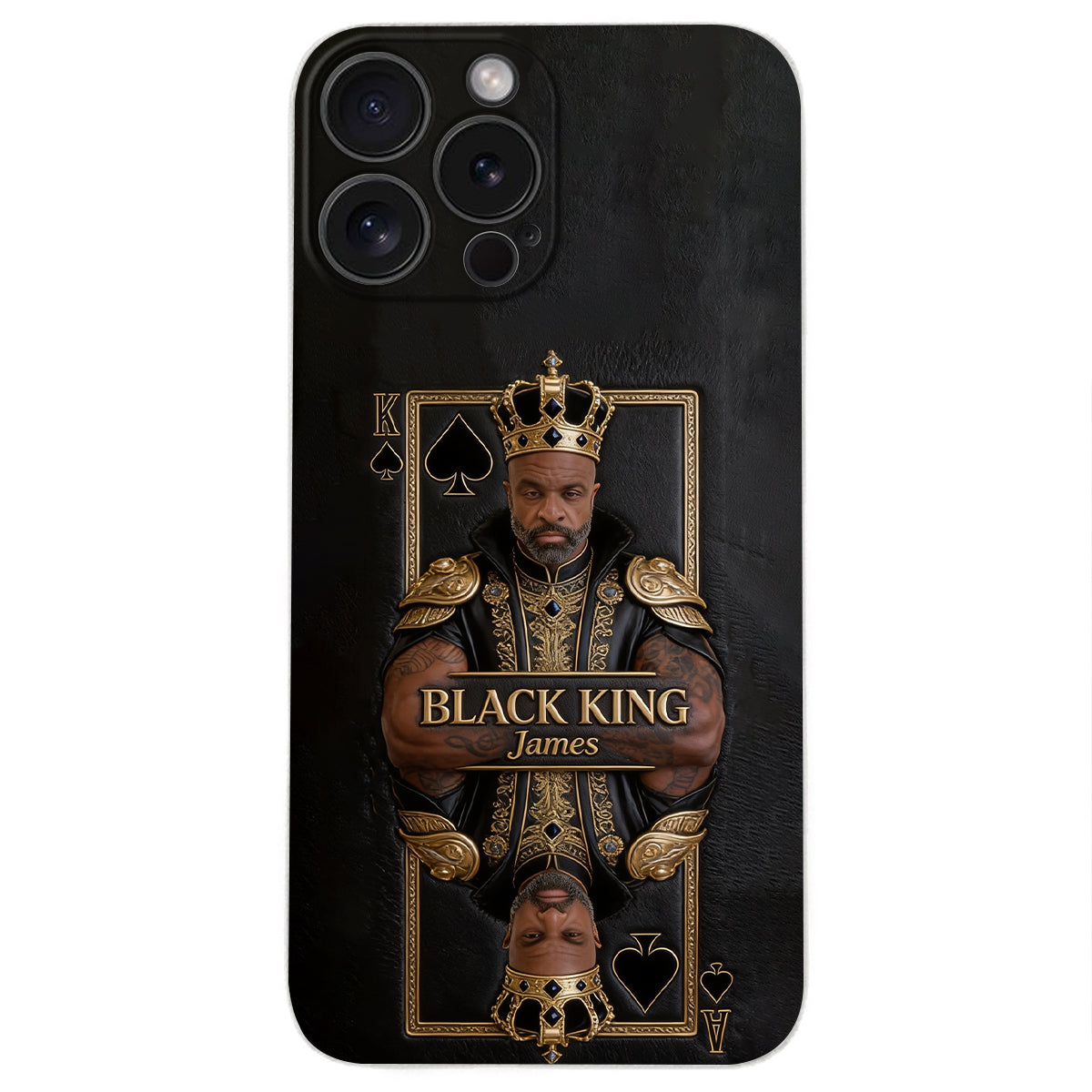 Black King - Personalized African American 3D Embossed Leather Phone Case