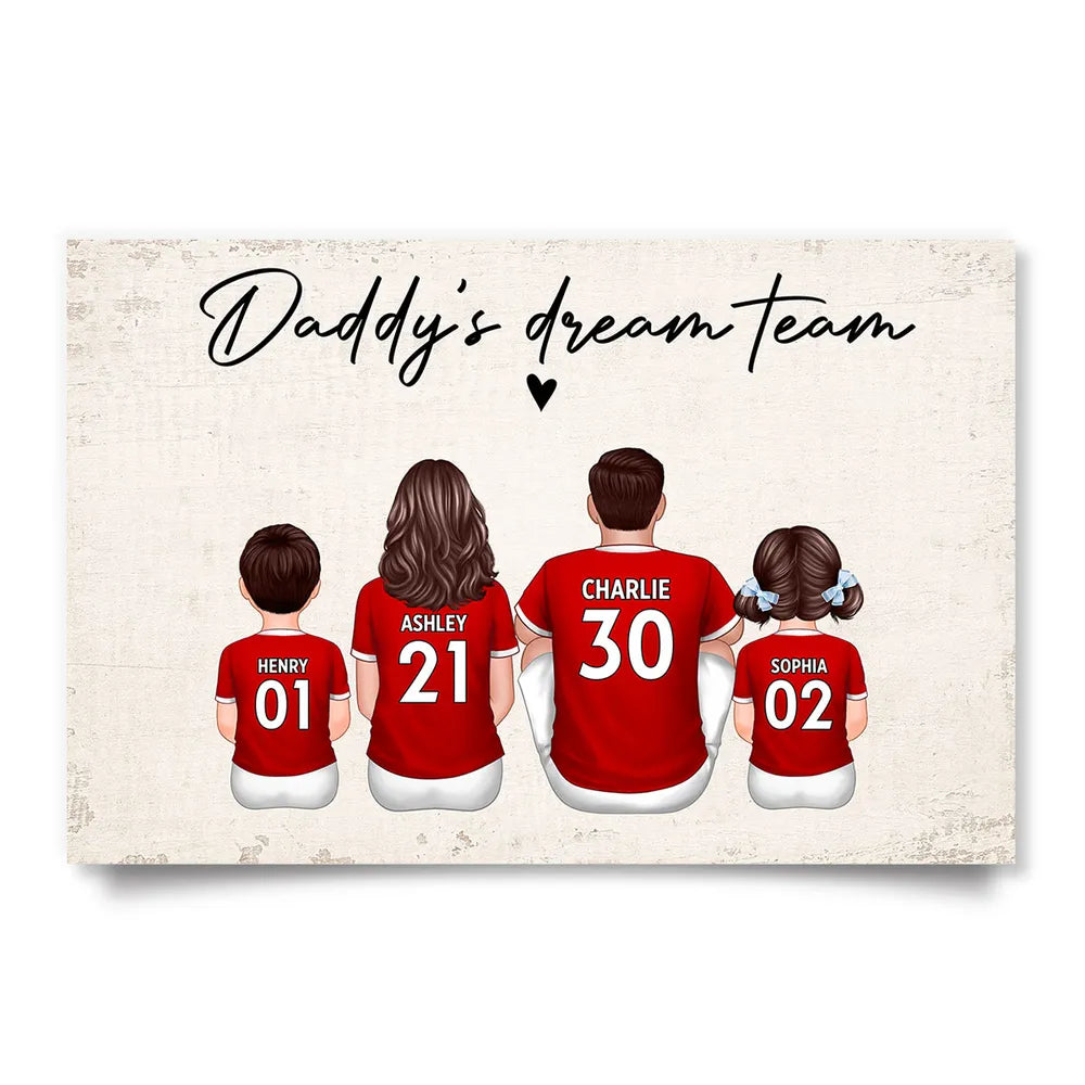 “Daddy’s Dream Team” Personalized Soccer Poster / Canvas – Red Jersey Father’s Day Edition