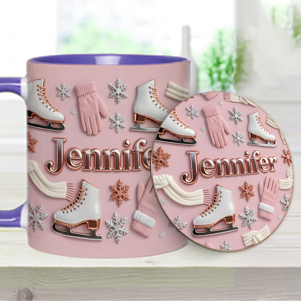 Ice Skating Makes Me Happy - Personalized Ice Skating Accent Mug & Coaster