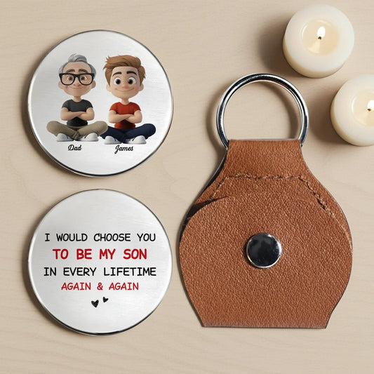 Personalized Pocket Hug Keychain – Stainless Steel Cartoon Coin with Heartfelt Message, Meaningful Everyday Carry Gift