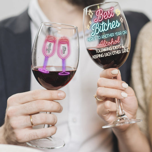 Here's To Another Year Of Bonding Over Alcohol Best Friends - Personalized Bestie Wine Glass With Long Stem