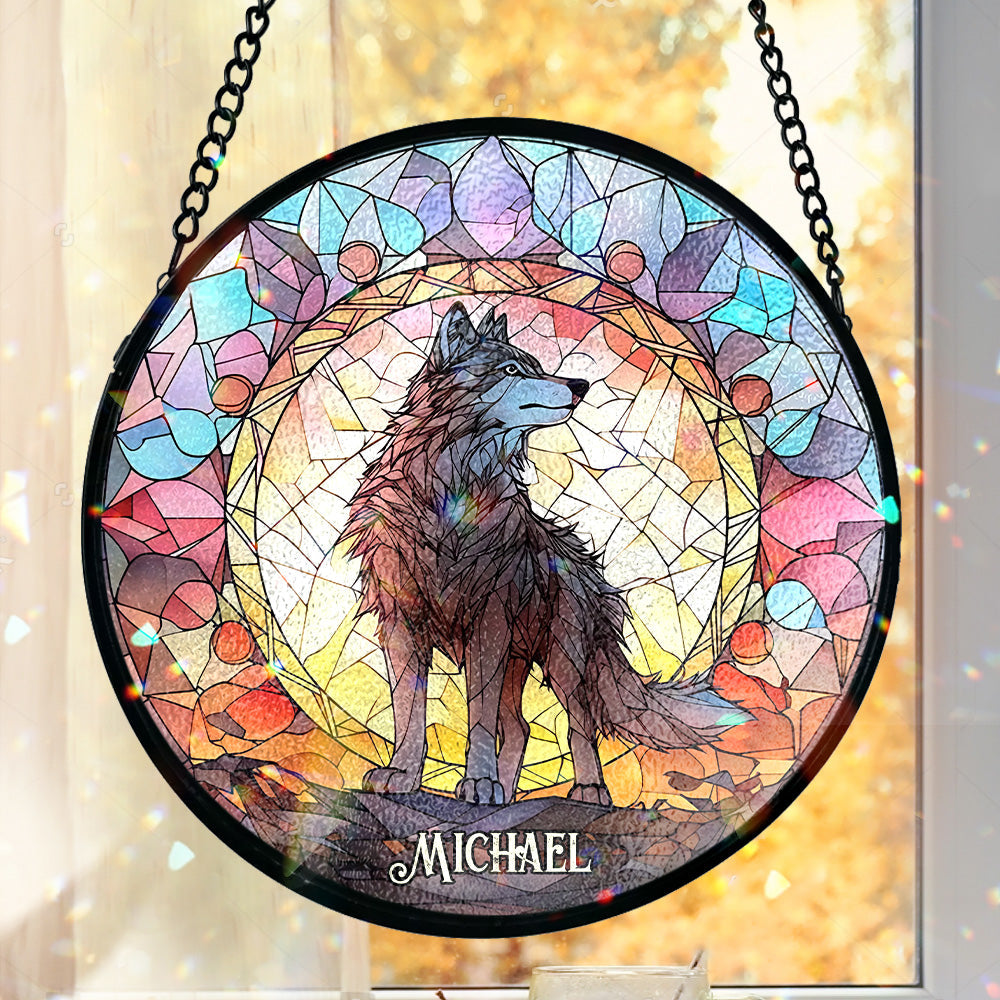 Fierce Spirit - Personalized Wolf Stained Glass Suncatcher