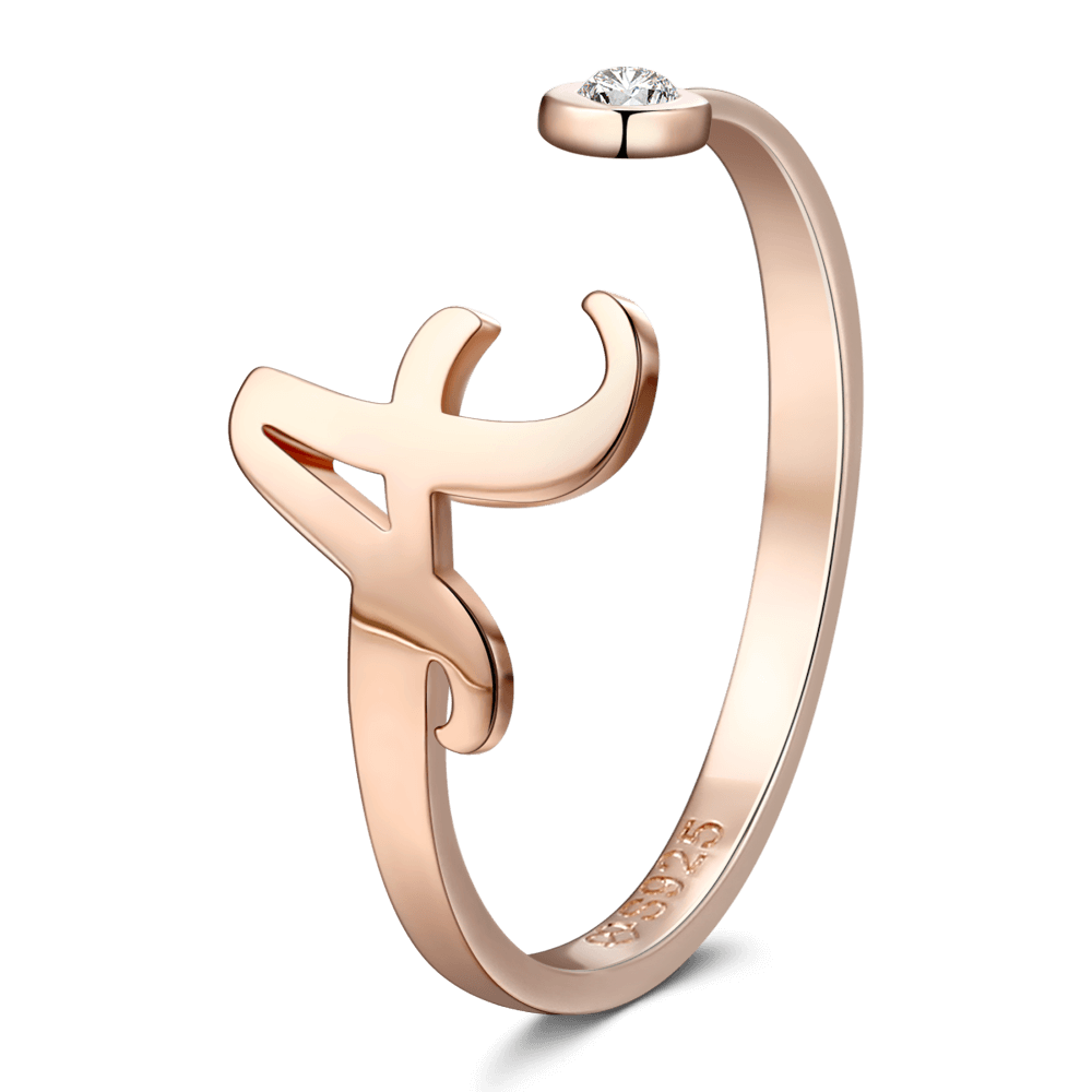 Letter Inital - Personalized 925 Sterling Silver Rose Gold Ring