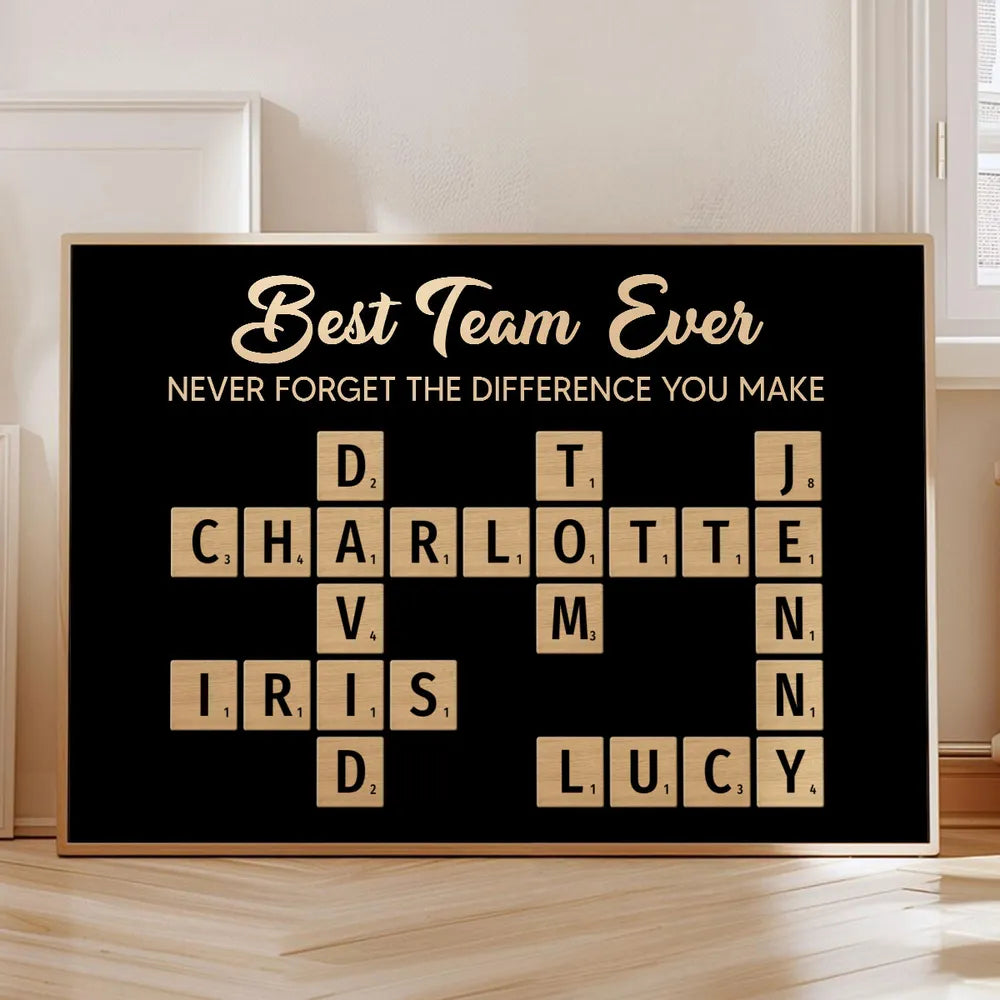 Best Team Ever Personalized Poster with Crossword Tile Art, Office Wall Decor, Meaningful Thank You Gift for Coworkers & Boss