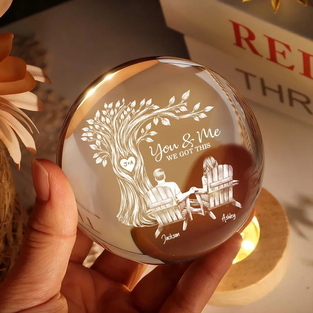 Personalized Globe Lamp with You & Me Couple Under Tree Design - Cozy Romantic Night Glow, Unique Gift for Couples