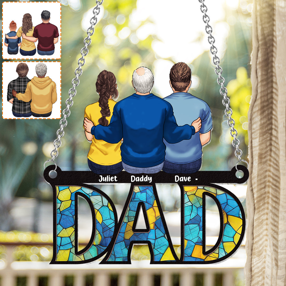 Father And Children - Personalized Father Window Hanging Suncatcher Ornament