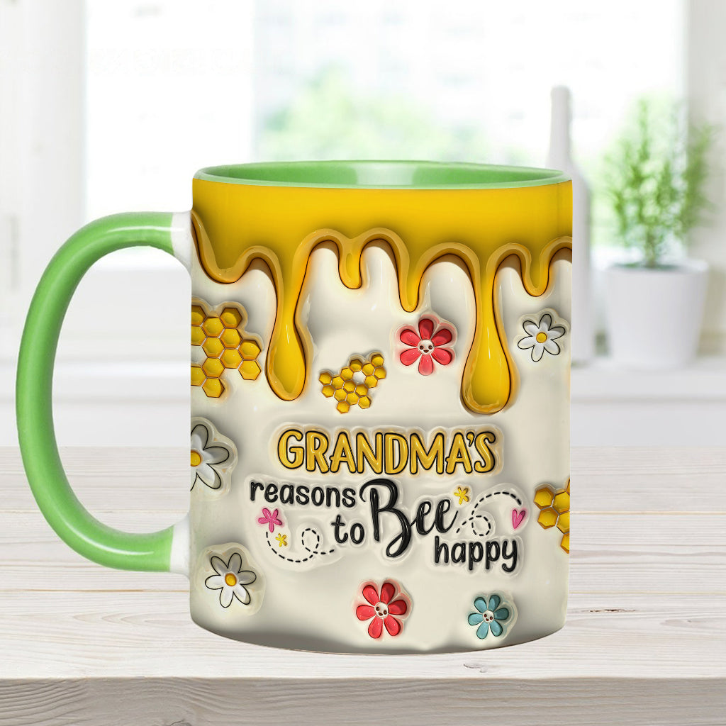 Grandma's Reasons To Bee Happy - Personalized Grandma Accent Mug