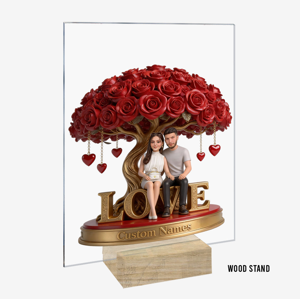 Custom Senior Black Couple Figurine Statue, Engraved Anniversary Gift, Personalized Red Rose Tree Sculpture Romantic Home Decor