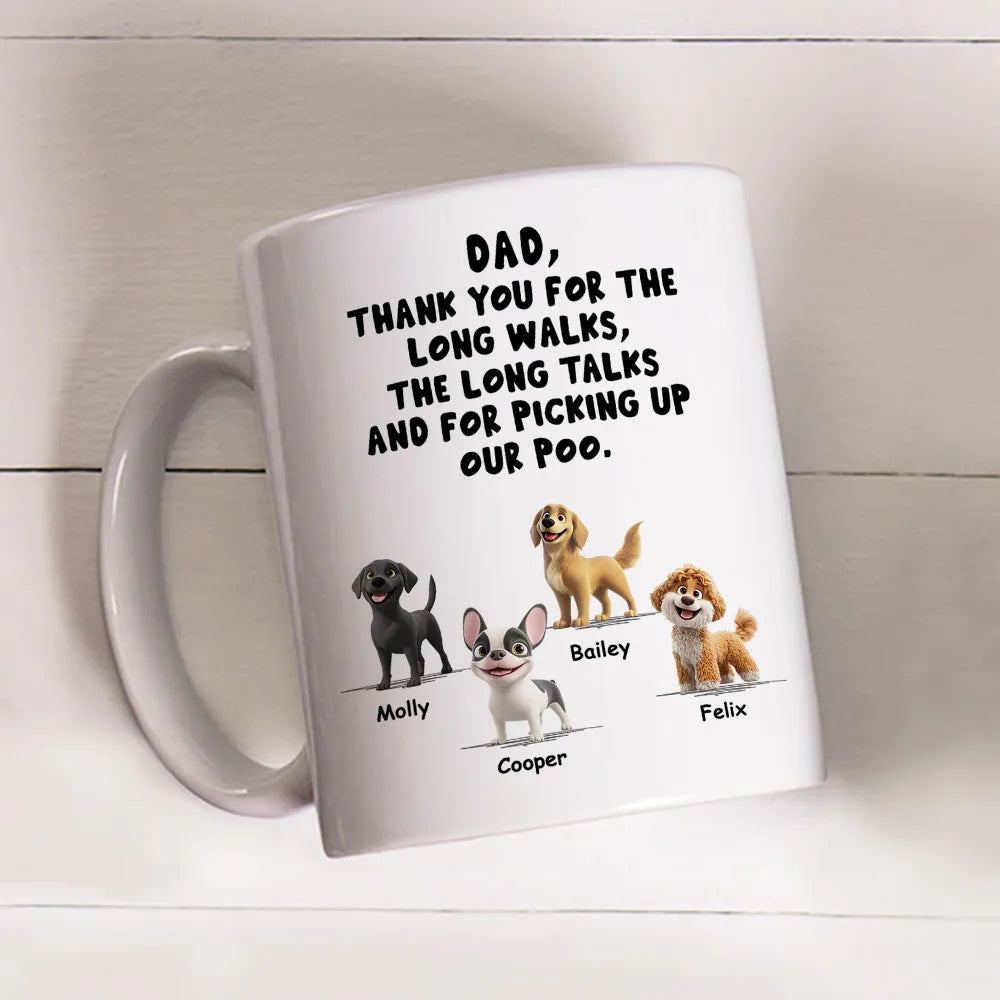 Personalized Dog Dad White Ceramic Mug with Funny Thank You Quote for Walks & Talks – Unique Gift for Pet Dad