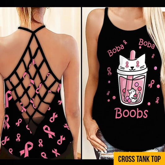 Boba Boba Boobs  - Breast Cancer Awareness Cross Tank Top