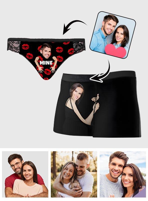 Custom Face Matching set women panties + men's boxer briefs For Couples - Personalized Couple Underwear