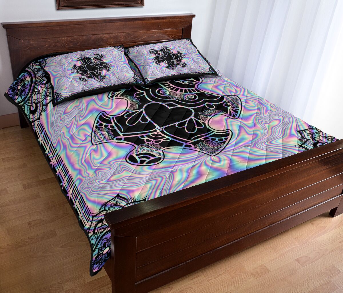 Holographic Autism Awareness Chan Holographic Manda Autism Awareness Quilt Set 0622