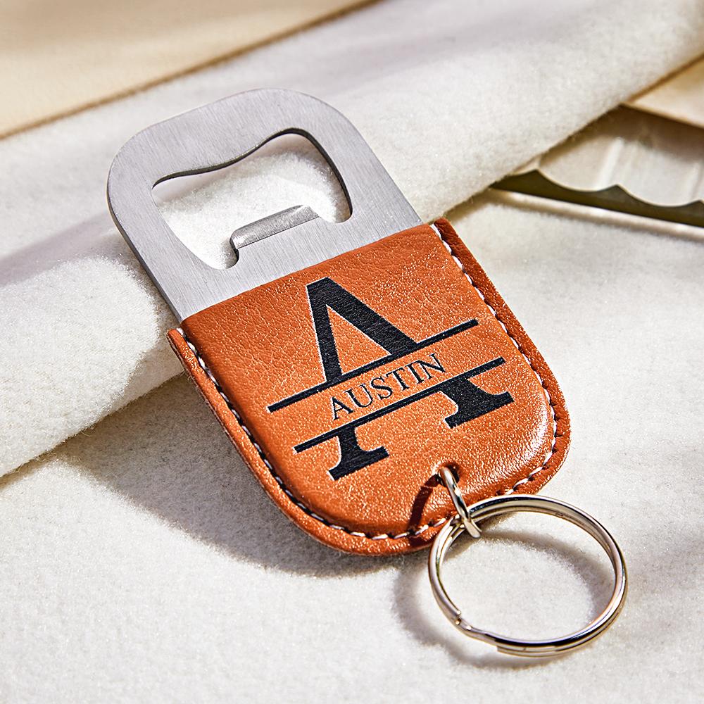 Custom Engraved Bottle Opener Leather Keychain Bottle Opener - gift for anyone - Personalized Keychain