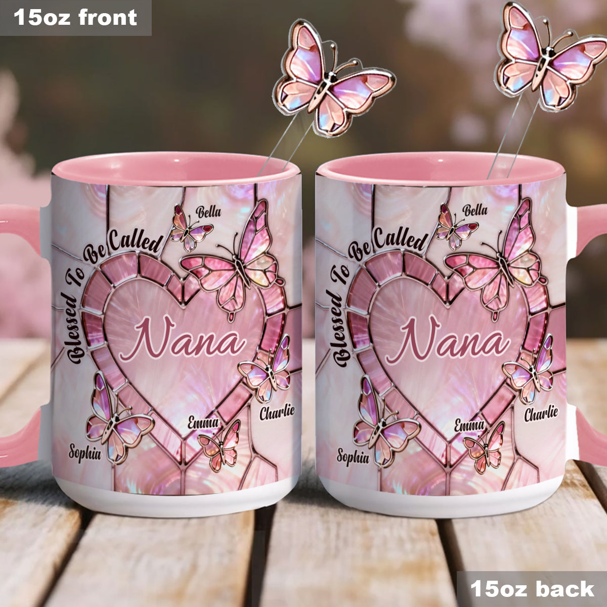Blessed To Be Called Nana Mama Gigi Grandma - Personalized Grandma Set Accent Mug with Acrylic Stirrers