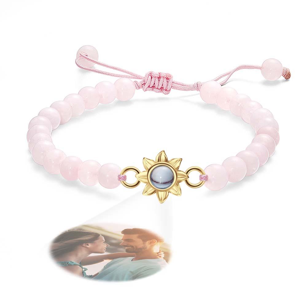 Flower For You - Personalized Photo Projection Beads Bracelet With Sunflower
