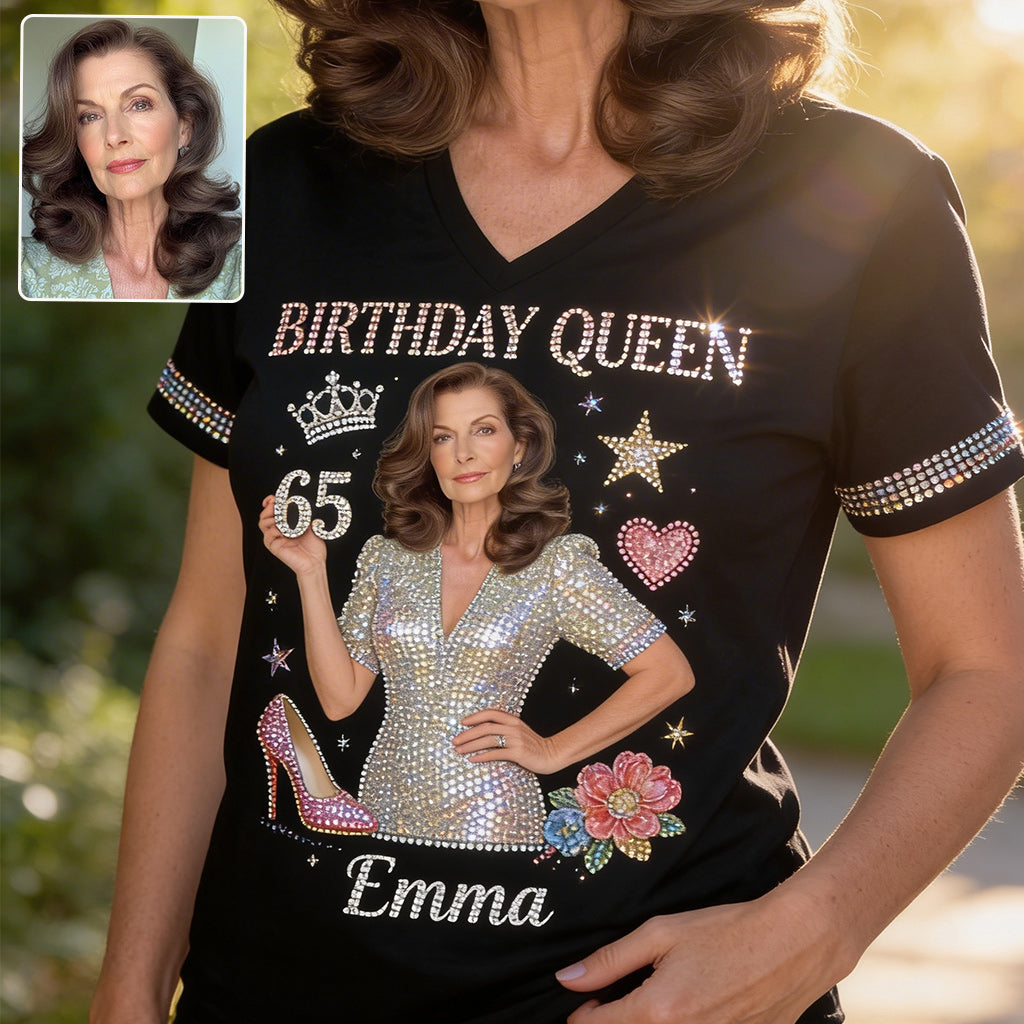 Custom Any Photo Birthday Gift - Personalized Birthday Fully Printed V-Neck T-Shirt