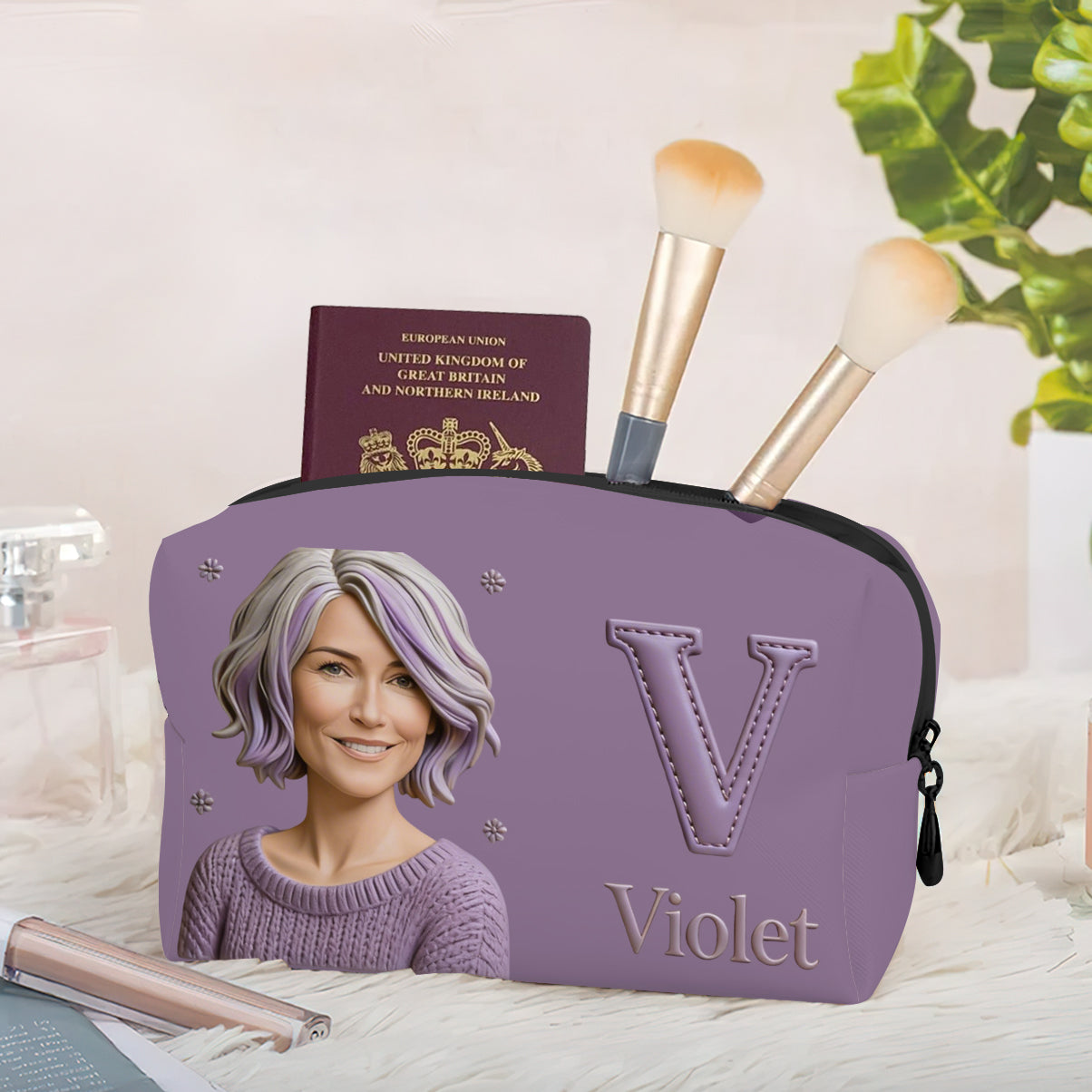 Cutsom Photo And Letter Alphabet - Personalized Self Love Makeup Bag