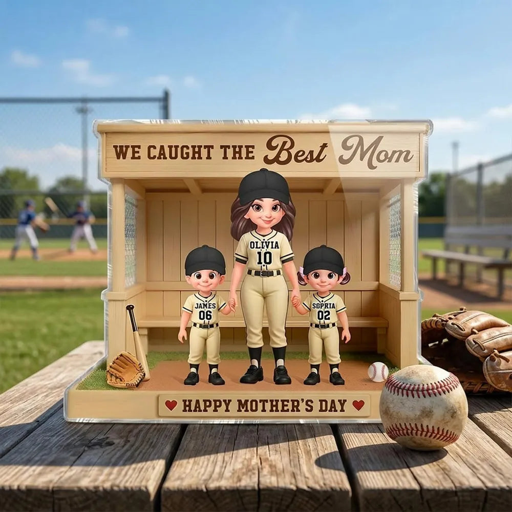 Personalized Shaped Acrylic Block Plaque, Best Mom Baseball Dugout Scene, Unique Mother's Day Gift for a Baseball Mom