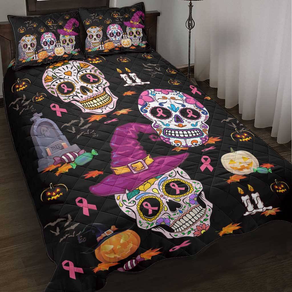 Happy Halloween - Breast Cancer Awareness Quilt Bed Set