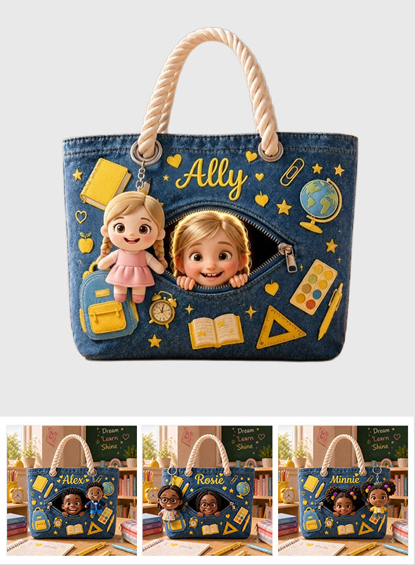 Back To School Gift for Kids - Personalized Kid Beach Bag With Plush Charm