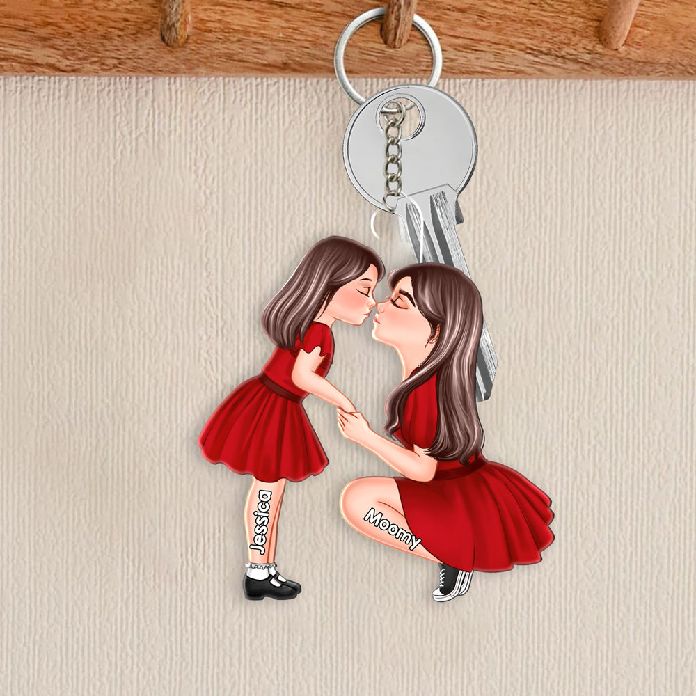 Heartfelt Mother-Daughter Kiss – Custom Acrylic Keychain, Sentimental Gift for Mother or Daughter