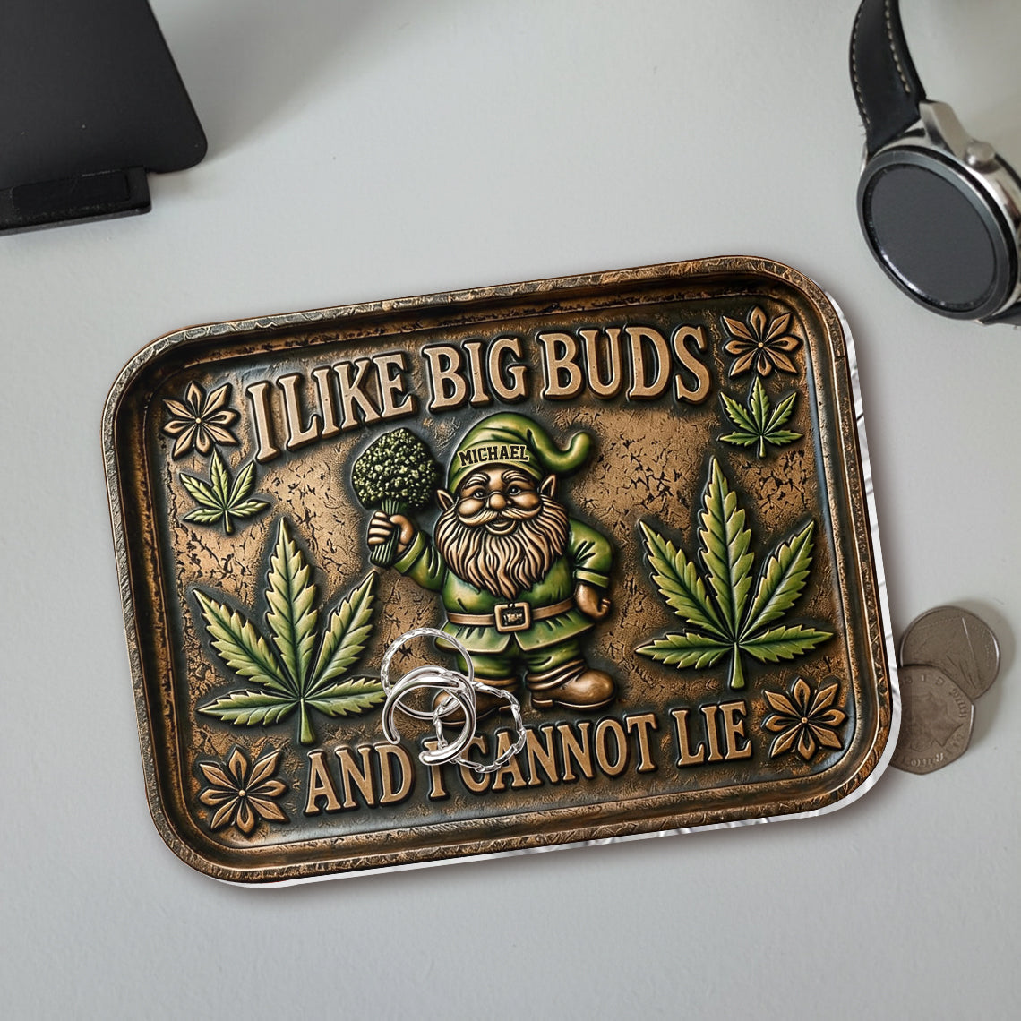 I Like Big Buds, Gnome Rolling Tray & Lighter - Personalized Weed Catch-All Tray With Lighter