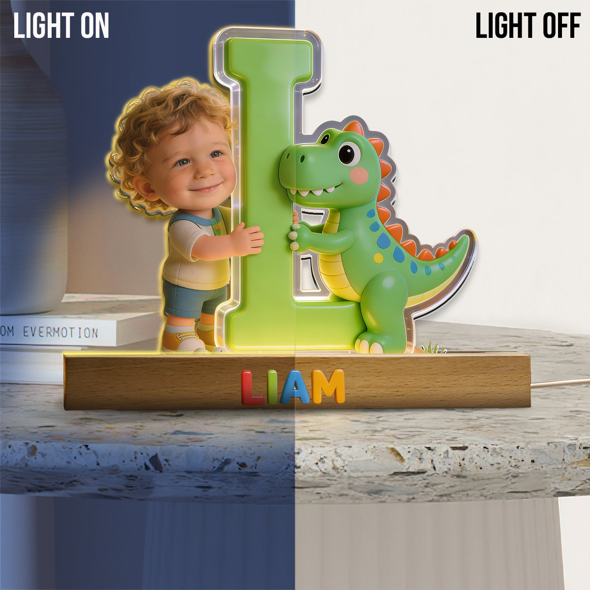 Dinosaur Alphabet Letter & Custom Photo - - Personalized Kid Shaped Led Night Light