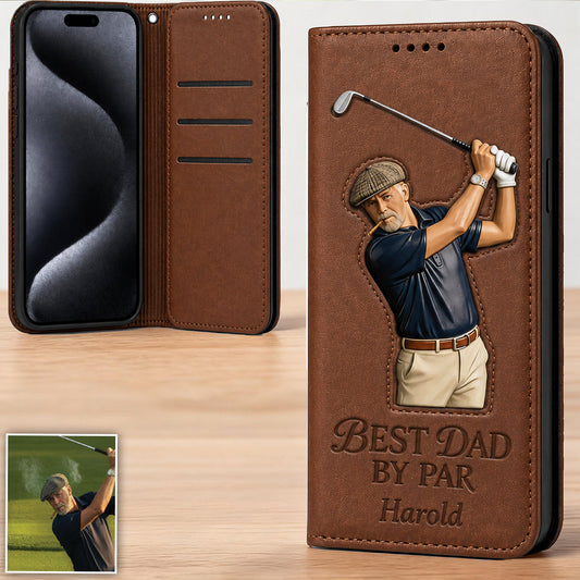 Best Dad By Par - Personalized Father Wallet Phone Case With Strap