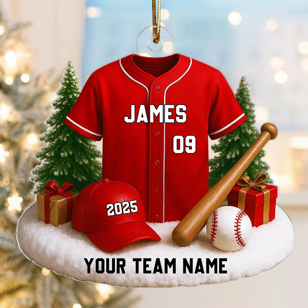 Custom Baseball Jersey Acrylic Ornament with name & number personalization, perfect team or fan holiday gift