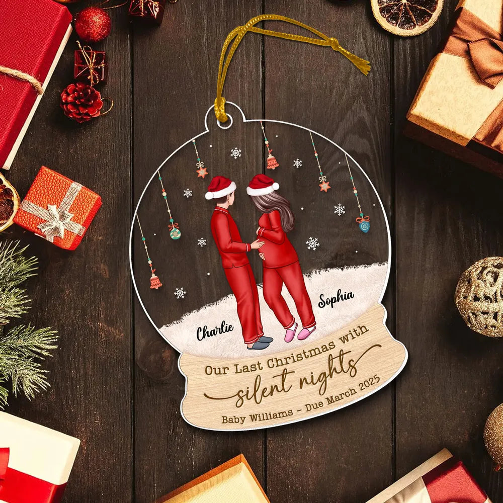 Personalized Acrylic Ornament for Expecting Parents, Last Christmas with Silent Nights, Romantic Winter Scene, Unique Christmas Gift