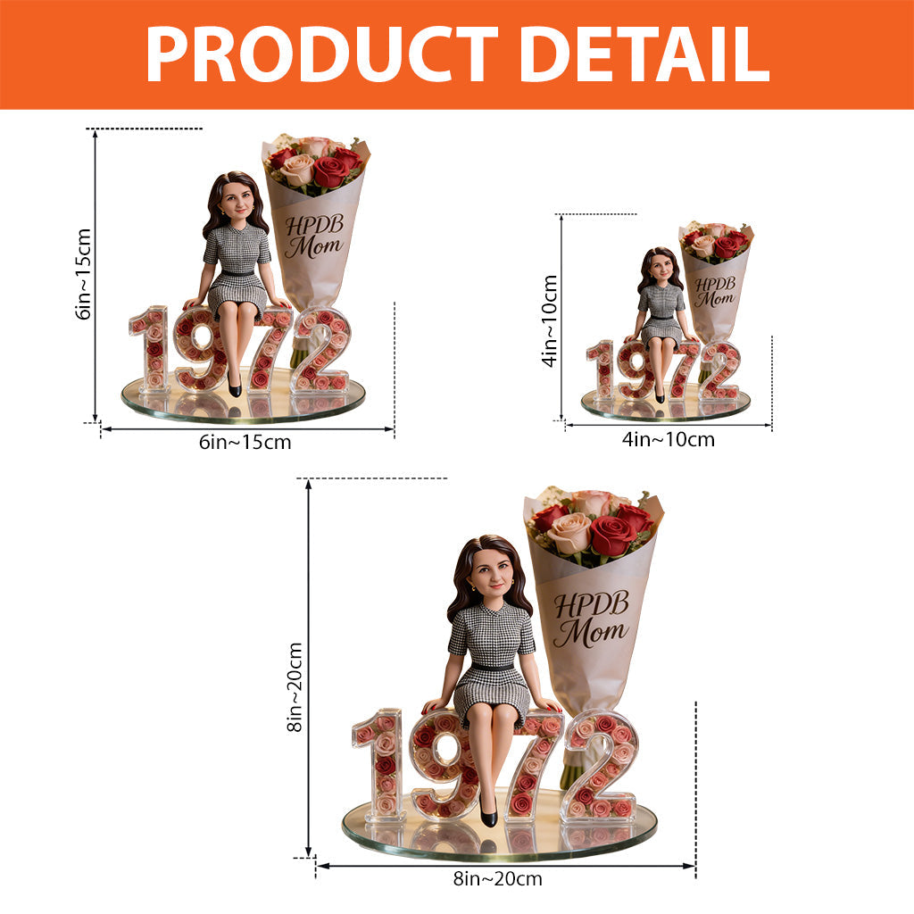 Flower, Photo and Year - Gift For Her - Personalized Birthday Custom Shaped Acrylic Plaque